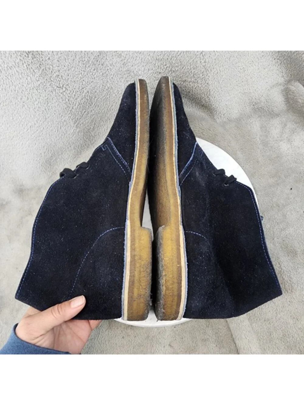 Clarks Shoes Mens Size 12 Navy Blue Suede Crepe Rubber Sole Chukka Boots *Read*
